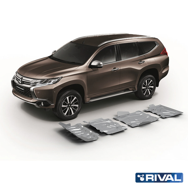 Skid Plate Set (Radiator, Engine, Gearbox, Transfer Case) Fiat Fullback 2016-2020;  Mitsubishi L200 2015-2019; 2018-2023; Pajero Sport 2016-2021; 2021-; 2,4 l. / diesel; 3 l. / gasoline